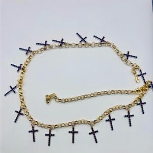 Akira Gold and Red Jem Cross Charm Necklace